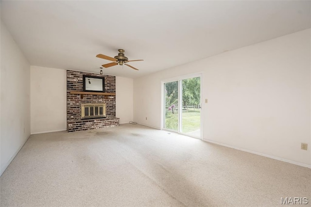14898 Pheasant Hill Ct, Chesterfield, MO 63017 - unfurnished living room with a ceiling fan, a fireplace, and carpet floors