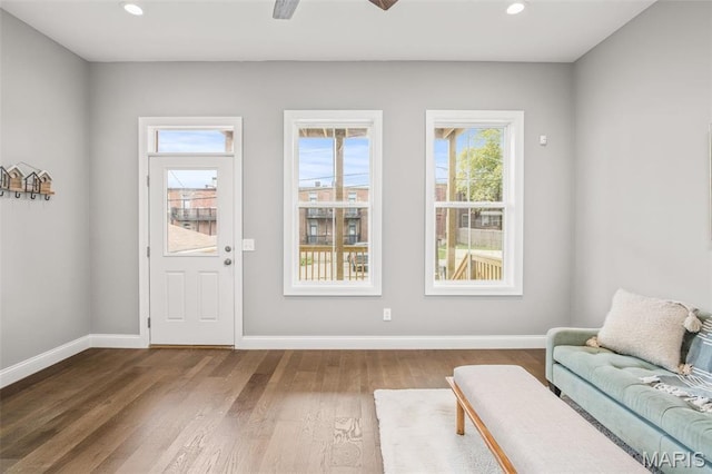 3400 Vista Ave, Saint Louis, MO 63104 - entryway with dark wood-style flooring, recessed lighting, and a ceiling fan