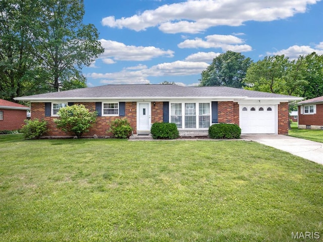 9 Richard St, Waterloo, IL 62298 - ranch-style home with an attached garage, driveway, brick siding, and a front yard
