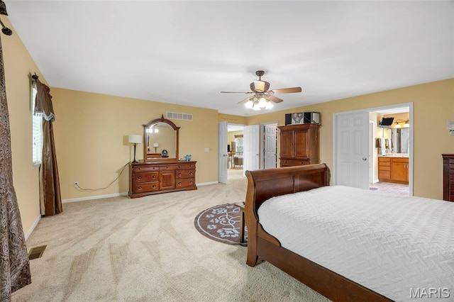 24 Milton Brennan Manor Ct, Wentzville, MO 63385 - bedroom featuring light colored carpet, ceiling fan, and connected bathroom