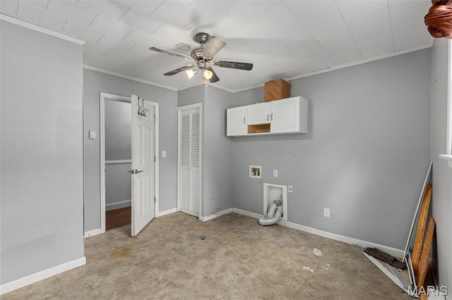 912 N Illinois Ave, Litchfield, IL 62056 - laundry area with crown molding, ceiling fan, washer hookup, and cabinet space