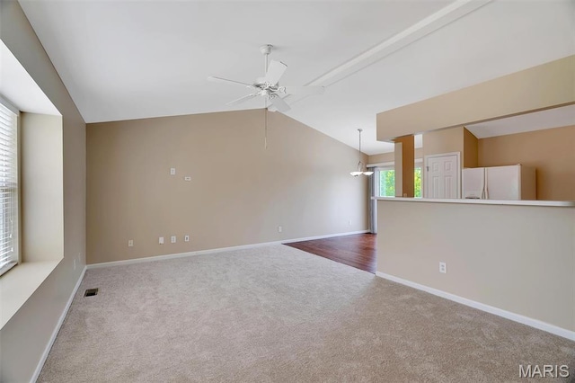 536 White Fence Dr, Wentzville, MO 63385 - carpeted spare room featuring a ceiling fan and vaulted ceiling