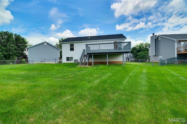 536 White Fence Dr, Wentzville, MO 63385 - rear view of property featuring a wooden deck, a fenced backyard, and stairway