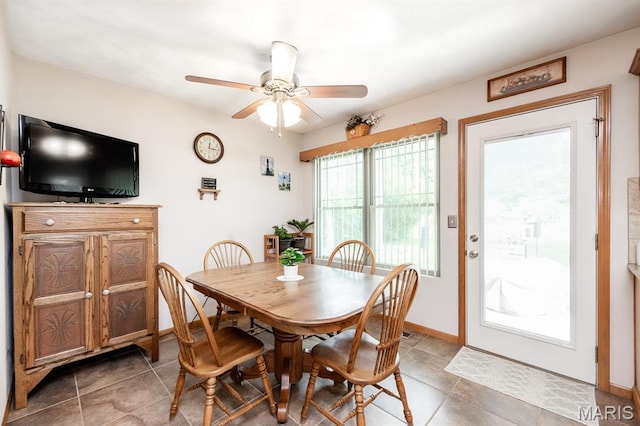 595 Chancellor Dr, Edwardsville, IL 62025 - dining space with a ceiling fan and light tile patterned flooring