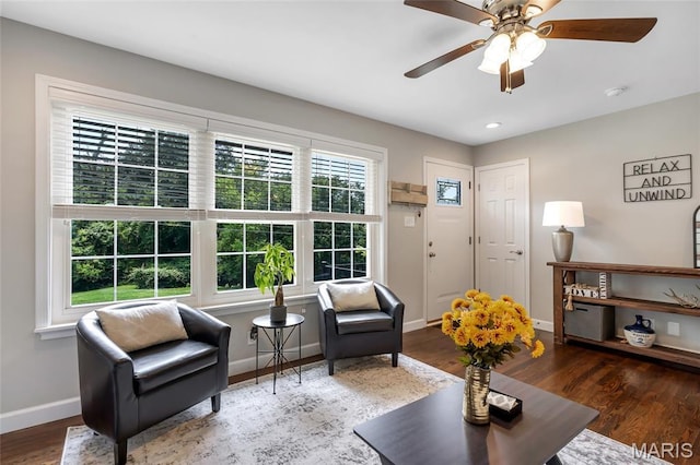 4004 W Dr, Saint Peters, MO 63376 - living area featuring wood finished floors, ceiling fan, and recessed lighting