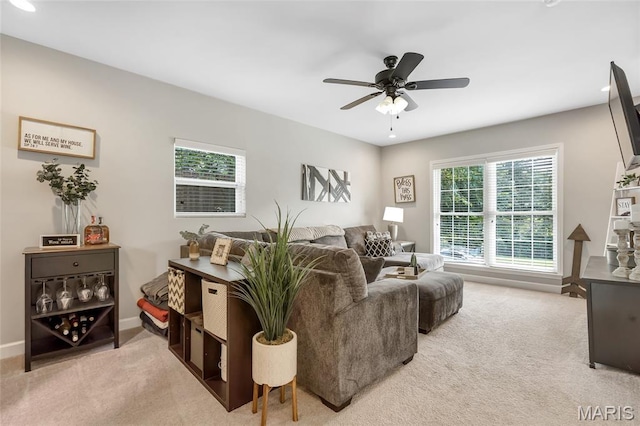4004 W Dr, Saint Peters, MO 63376 - living area with light carpet, healthy amount of natural light, a ceiling fan, and recessed lighting