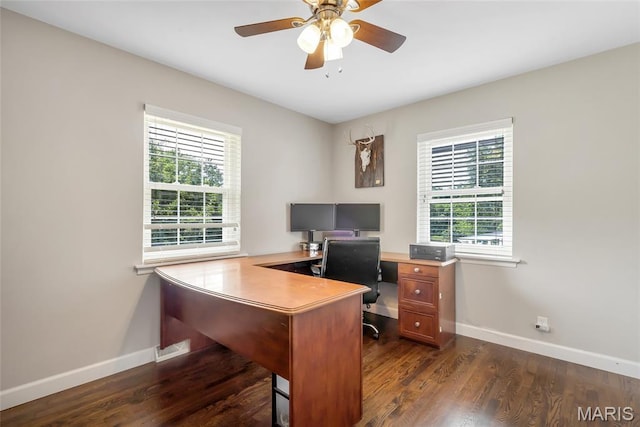 4004 W Dr, Saint Peters, MO 63376 - office featuring healthy amount of natural light, dark wood-style floors, and ceiling fan
