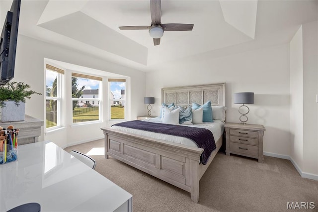 155 Pampano Ln, Saint Charles, MO 63301 - bedroom with a tray ceiling, carpet, and a ceiling fan