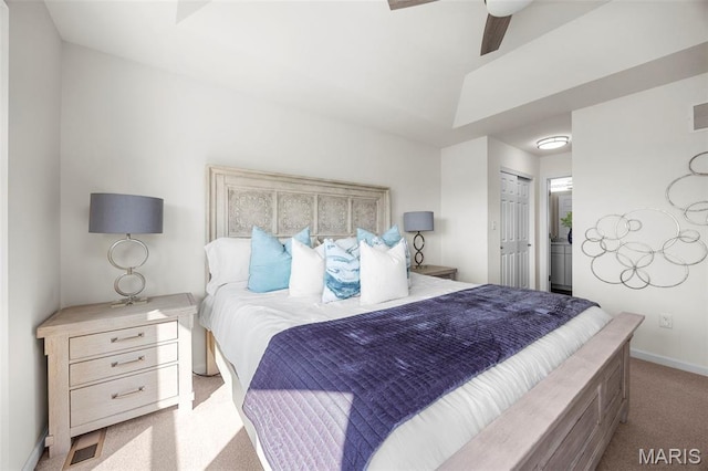 155 Pampano Ln, Saint Charles, MO 63301 - bedroom featuring carpet, a ceiling fan, ensuite bathroom, and a closet