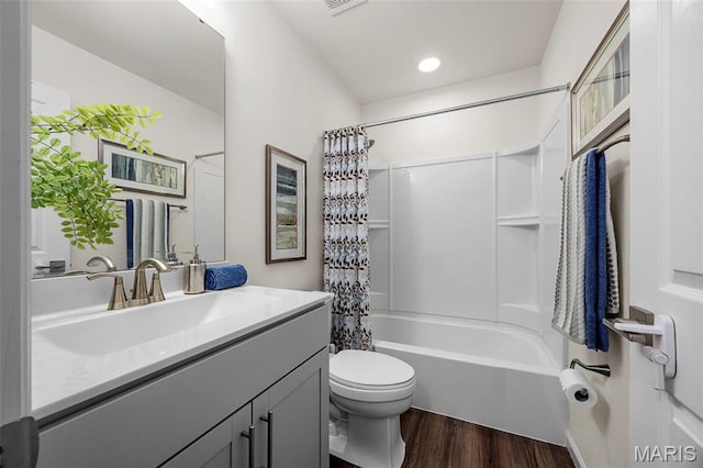 155 Pampano Ln, Saint Charles, MO 63301 - bathroom with wood finished floors, vanity, and shower / tub combo