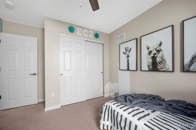 155 Pampano Ln, Saint Charles, MO 63301 - bedroom with carpet, a closet, and a ceiling fan