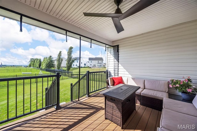 155 Pampano Ln, Saint Charles, MO 63301 - sunroom / solarium featuring ceiling fan, an outdoor hangout area, and a rural view