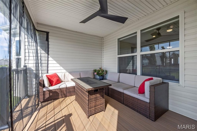 155 Pampano Ln, Saint Charles, MO 63301 - wooden deck featuring an outdoor living space and a ceiling fan