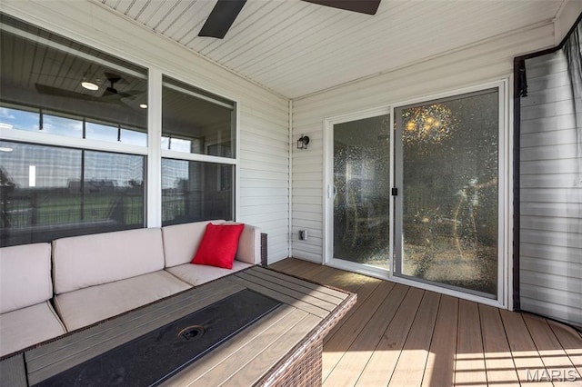 155 Pampano Ln, Saint Charles, MO 63301 - deck with a ceiling fan and an outdoor hangout area
