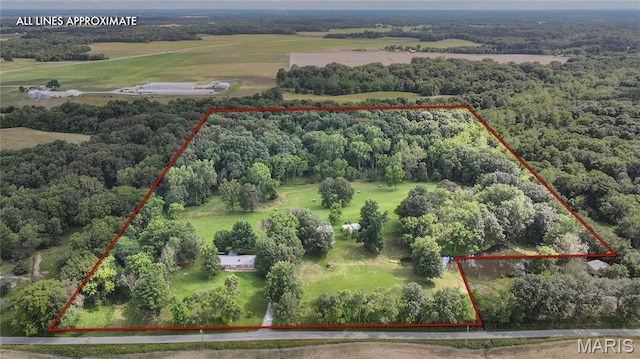 6155 Raymond Rd, Bunker Hill, IL 62014 - aerial view of property's location featuring property parcel outlined and a forest