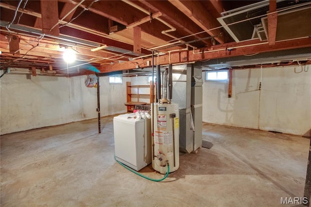 6155 Raymond Rd, Bunker Hill, IL 62014 - below grade area featuring water heater, plenty of natural light, and separate washer and dryer