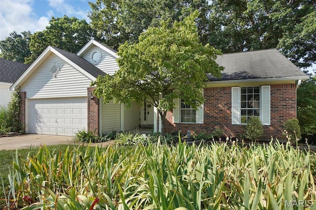 527 Wetherby Terrace Dr, Ballwin, MO 63021 - ranch-style home with brick siding, an attached garage, concrete driveway, and roof with shingles