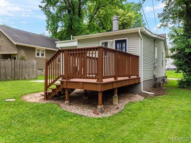 414 Plum St, Edwardsville, IL 62025 - rear view of house featuring a chimney and a wooden deck