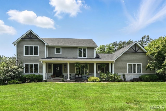 3 Morganfield Ct, Chesterfield, MO 63005 - view of front facade featuring covered porch, a front yard, and a shingled roof