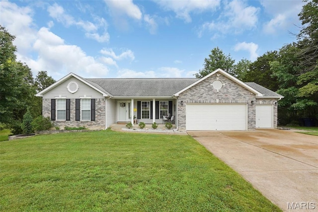 6232 Clover Lake Dr, Cedar Hill, MO 63016 - ranch-style home with driveway, a garage, and a front lawn