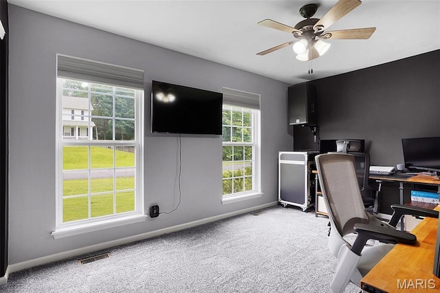 6232 Clover Lake Dr, Cedar Hill, MO 63016 - home office with carpet floors and a ceiling fan