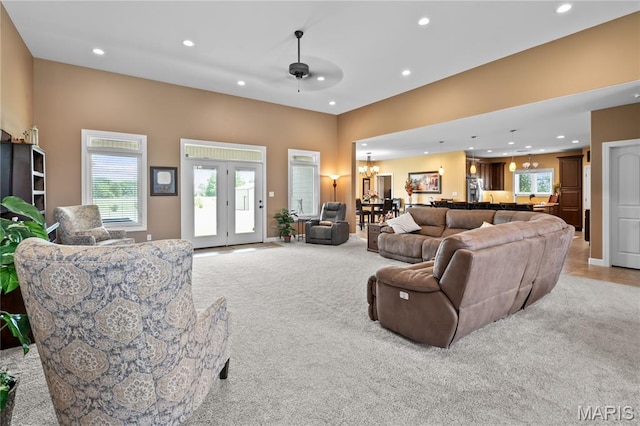 108 Jennings Ln, Sikeston, MO 63801 - living area with recessed lighting, healthy amount of natural light, a chandelier, light colored carpet, and ceiling fan