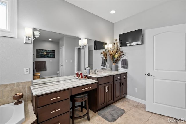 108 Jennings Ln, Sikeston, MO 63801 - full bath featuring vanity, tile patterned floors, a bath, and recessed lighting