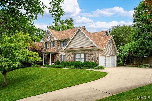 1001 Laurel Bend Ct S, Kirkwood, MO 63122 - traditional-style home with driveway, a shingled roof, brick siding, and an attached garage