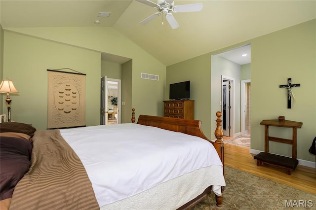 1001 Laurel Bend Ct S, Kirkwood, MO 63122 - bedroom with wood finished floors, lofted ceiling, a ceiling fan, and a spacious closet