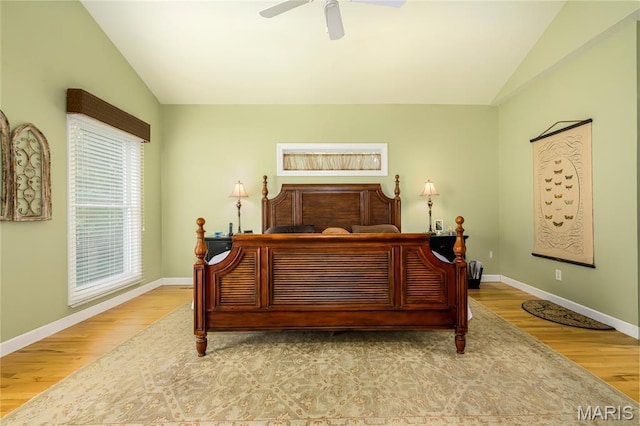 1001 Laurel Bend Ct S, Kirkwood, MO 63122 - bedroom featuring vaulted ceiling, wood finished floors, and a ceiling fan