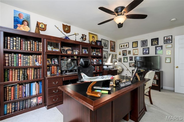 1001 Laurel Bend Ct S, Kirkwood, MO 63122 - office area featuring light carpet and ceiling fan