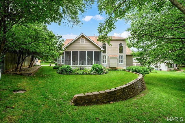 1001 Laurel Bend Ct S, Kirkwood, MO 63122 - rear view of property with a sunroom and a yard