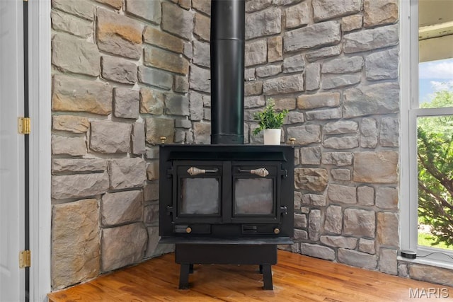 404 Applestone Dr, Ballwin, MO 63021 - detailed view of a wood stove and wood finished floors