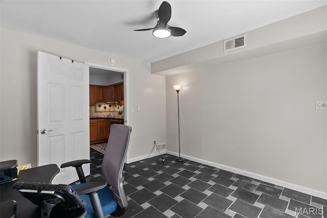 404 Applestone Dr, Ballwin, MO 63021 - office featuring dark flooring and ceiling fan