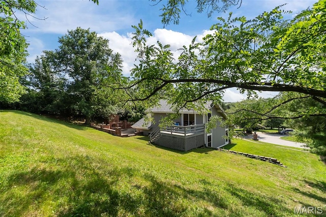 404 Applestone Dr, Ballwin, MO 63021 - view of grassy yard featuring a wooden deck