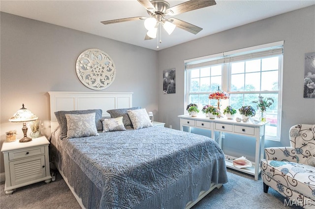 12200 Country Oaks Dr, Rolla, MO 65401 - bedroom with dark colored carpet and ceiling fan