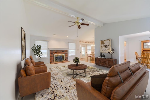 1733 Forest Trace Dr, Ofallon, MO 63368 - living area with healthy amount of natural light, ceiling fan, and a fireplace