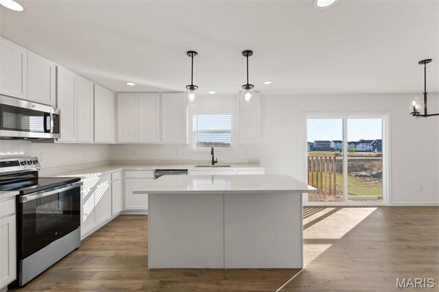 807 Colony Ridge Ct, Foristell, MO 63348 - kitchen with appliances with stainless steel finishes, wood finished floors, healthy amount of natural light, recessed lighting, and light countertops