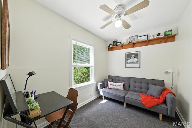 7142 Circleview Dr, Gravois Township, MO 63123 - carpeted home office featuring baseboards and a ceiling fan