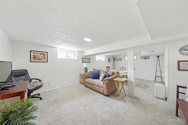 7142 Circleview Dr, Gravois Township, MO 63123 - carpeted living room with a desk and a textured ceiling
