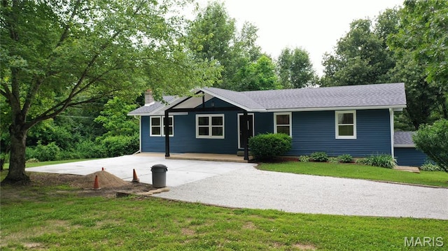 66 County Road 6680, Salem, MO 65560 - ranch-style house featuring a chimney, a front yard, and driveway