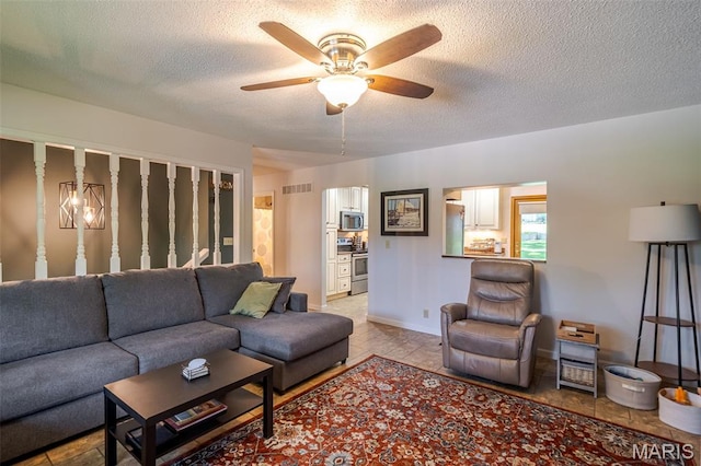 1003 Marilyn Ct, Washington, MO 63090 - living area with a ceiling fan and a textured ceiling