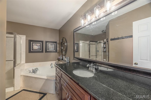 4 Green Circle Ct, Saint Peters, MO 63376 - full bath featuring a shower stall, vanity, a garden tub, and tile patterned flooring