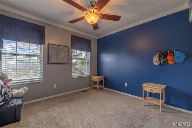 4 Green Circle Ct, Saint Peters, MO 63376 - sitting room with carpet floors, ceiling fan, and crown molding