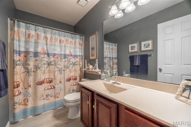 4 Green Circle Ct, Saint Peters, MO 63376 - bathroom featuring vanity, wood finished floors, and a shower with shower curtain