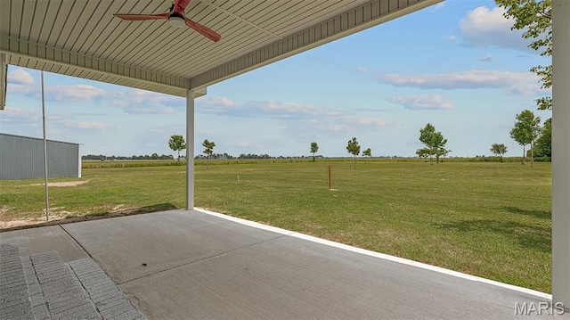 3120 State Highway F, Cardwell, MO 63829 - view of green lawn featuring ceiling fan, a view of rural / pastoral area, and a patio