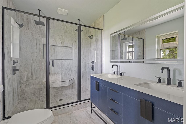 3120 State Highway F, Cardwell, MO 63829 - full bathroom featuring marble finish floors, a marble finish shower, and double vanity