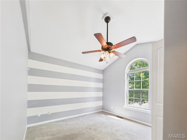 16107 Hummingbird Ln, Saint Robert, MO 65584 - empty room with lofted ceiling, ceiling fan, and carpet floors