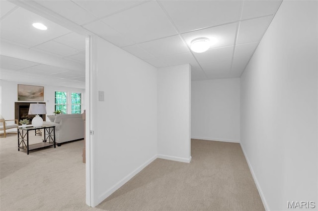408 Bluff Meadow Dr, Ellisville, MO 63021 - carpeted spare room with a paneled ceiling and a fireplace