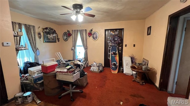 812 S Mine Ln, Motte, Fredericktown, MO 63645 - office area featuring plenty of natural light, a ceiling fan, and carpet
